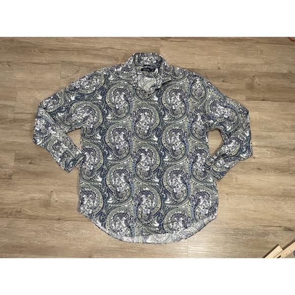 Nautica Shirt Mens Sz XL Blue Colorful Paisley All Over Print Crazy Print Button - Picture 1 of 8